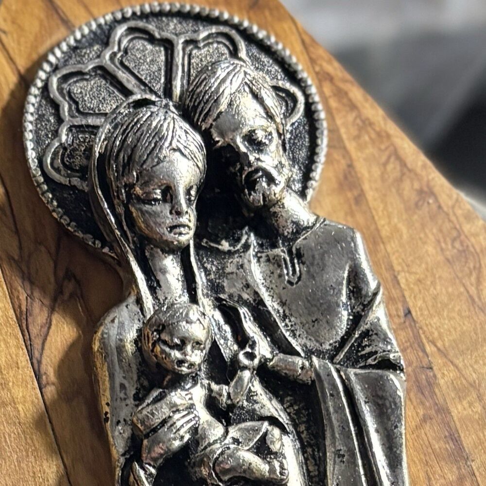 Vintage Holy Family Wall Plaque W/Relic Capsule Latin Inscription Catholic Decor - Picture 3 of 10